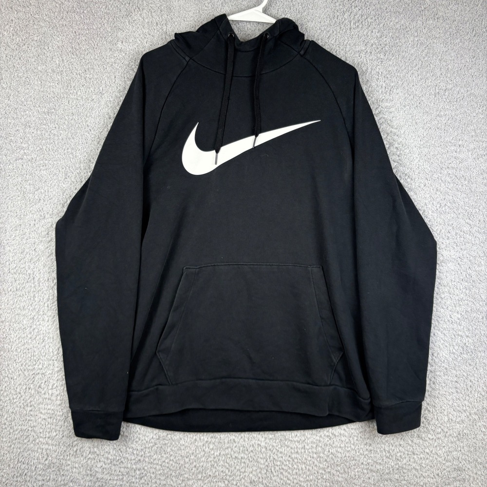 Nike Hoodie Mens Medium Black Big Swoosh High Neck Pullover Sweatshirt Hooded